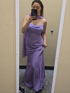 Alyce Designs Silk Beaded Maxi Gown Dress with scarf Purple size 10